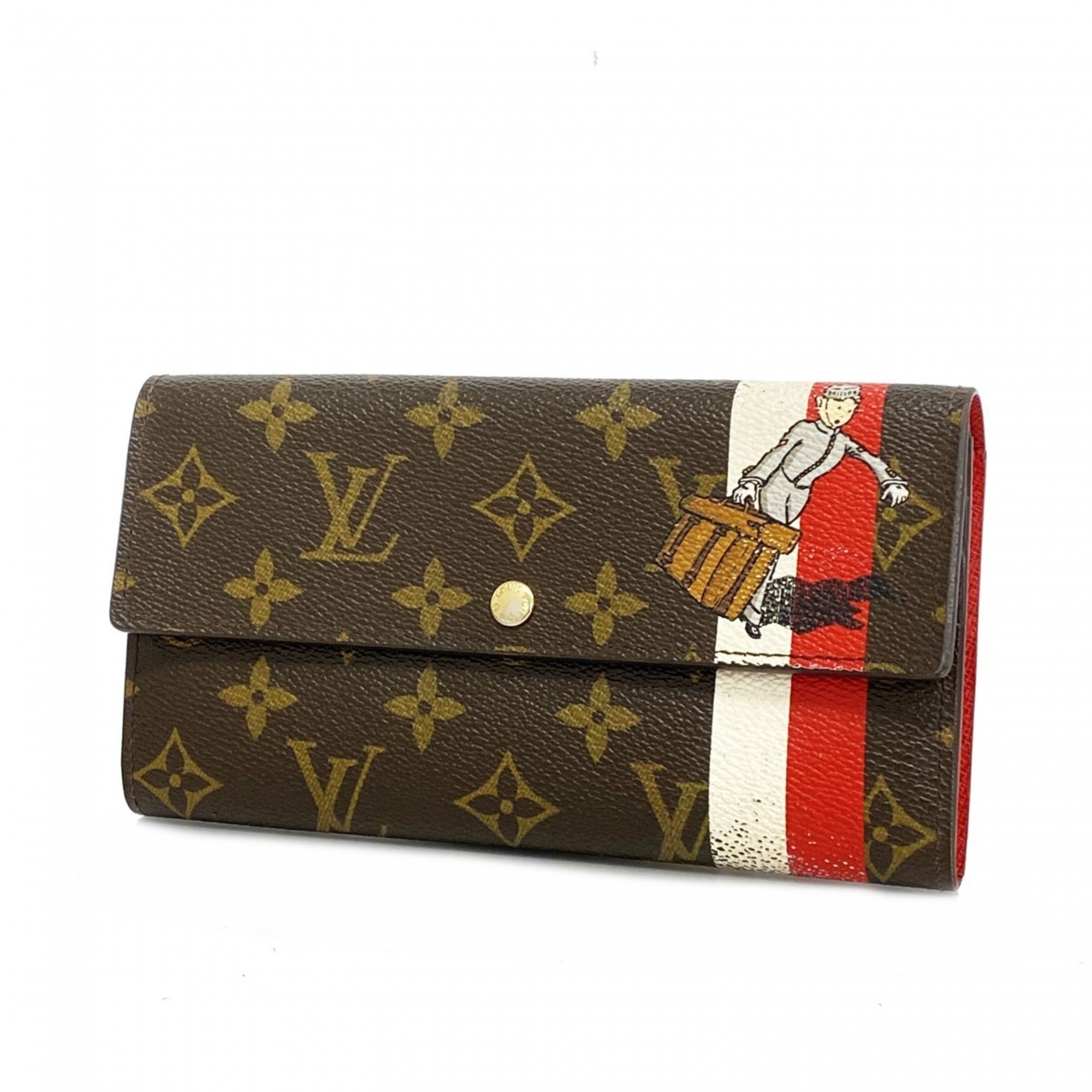 Louis Vuitton Long Wallet Monogram Groom Portefeuille Sarah M60034 Brown Rouge Bellboy Ladies