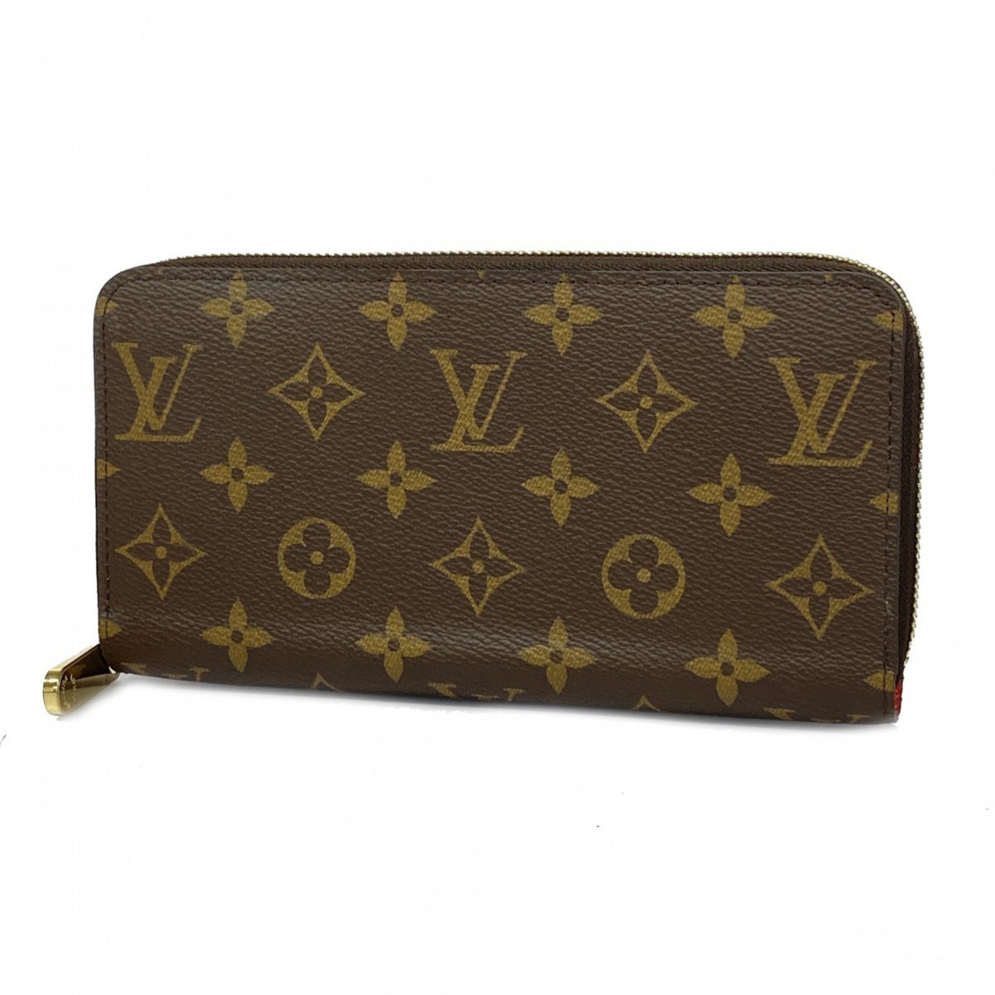 Louis Vuitton Long Wallet Monogram Zippy M41896 Brown Coquelicot Ladies