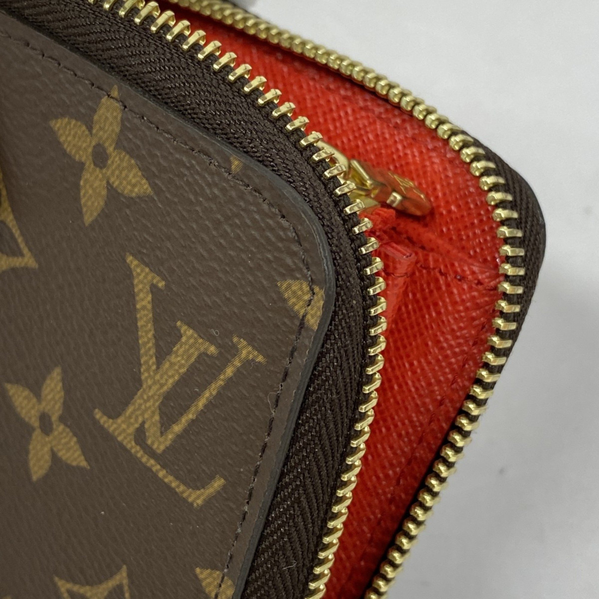 Louis Vuitton Long Wallet Monogram Zippy M41896 Brown Coquelicot Ladies