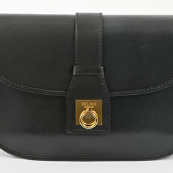 Celine Leather Flap Ring Shoulder Bag Black Women's Old CELINE