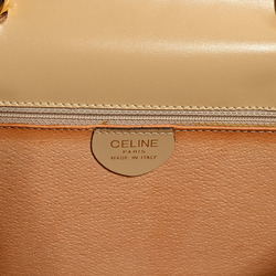 Celine Old W Flap Ring Handbag Beige Women's Leather CELINE