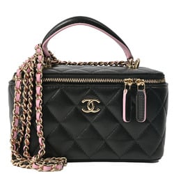 Chanel Vanity Chain Shoulder Bag Black|Pink Women's Leather Bicolor Matelasse CHANEL