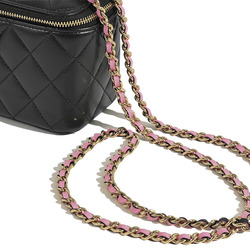 Chanel Vanity Chain Shoulder Bag Black|Pink Women's Leather Bicolor Matelasse CHANEL