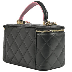 Chanel Vanity Chain Shoulder Bag Black|Pink Women's Leather Bicolor Matelasse CHANEL