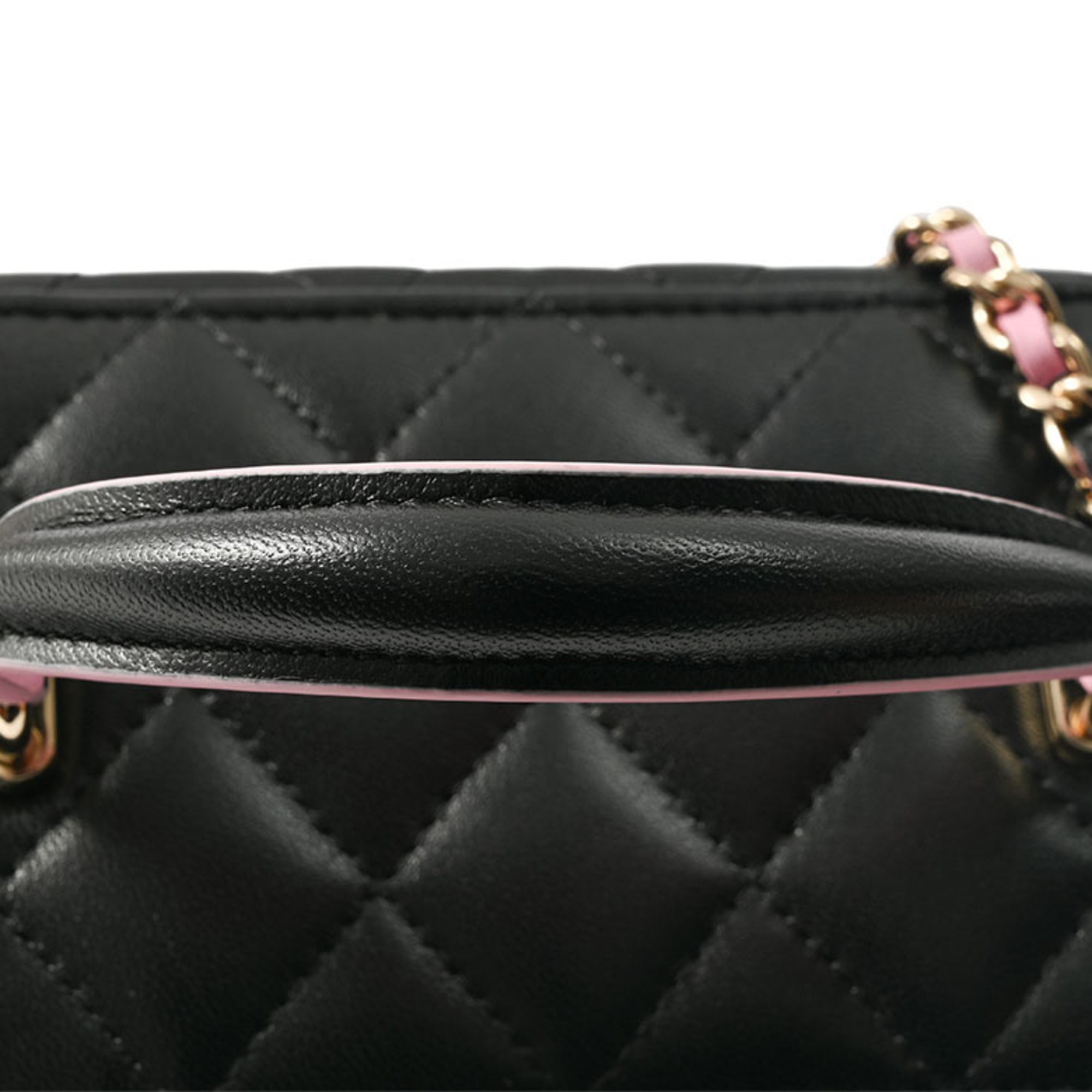 Chanel Vanity Chain Shoulder Bag Black|Pink Women's Leather Bicolor Matelasse CHANEL