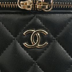 Chanel Vanity Chain Shoulder Bag Black|Pink Women's Leather Bicolor Matelasse CHANEL