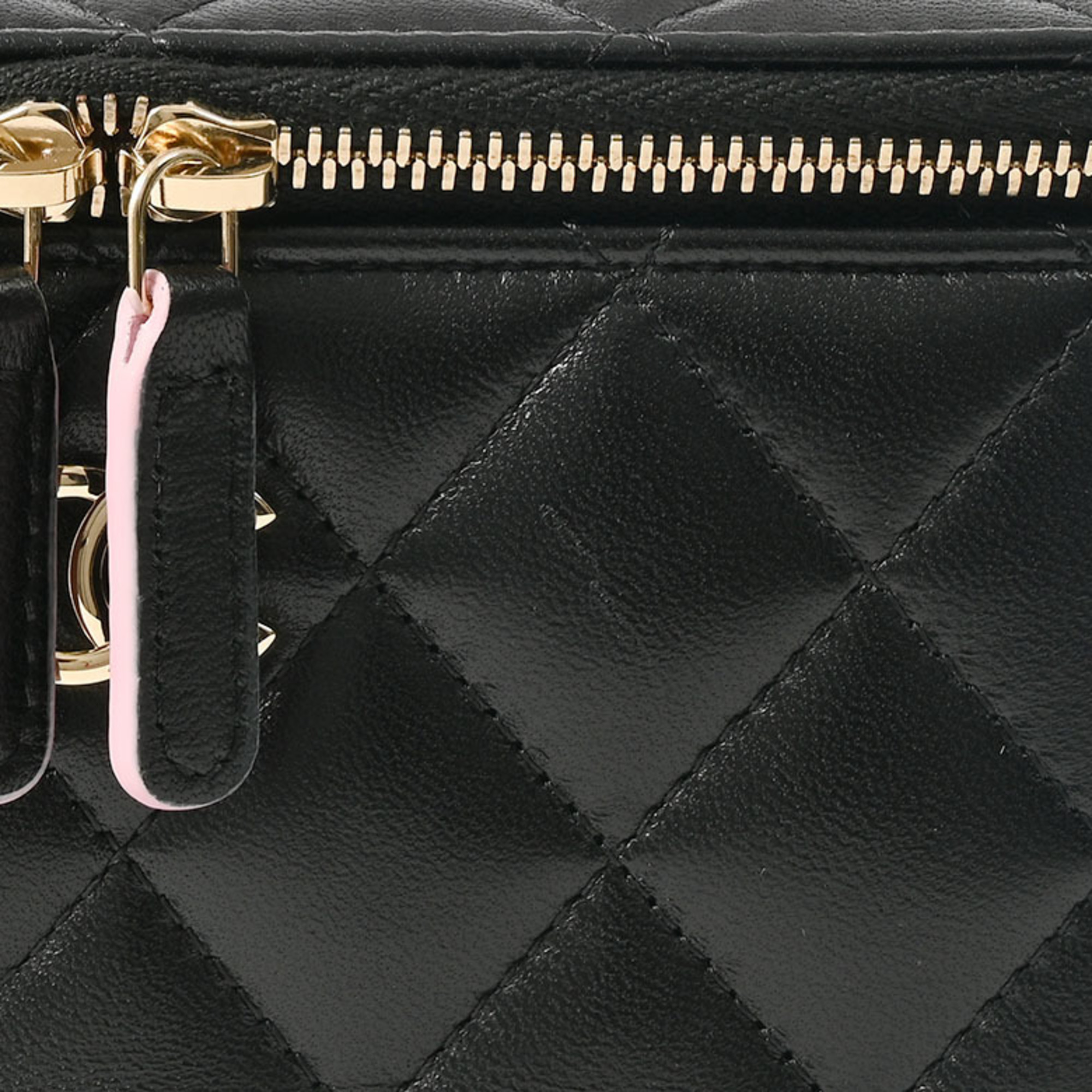 Chanel Vanity Chain Shoulder Bag Black|Pink Women's Leather Bicolor Matelasse CHANEL