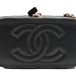 Chanel Vanity Chain Shoulder Bag Black|Pink Women's Leather Bicolor Matelasse CHANEL