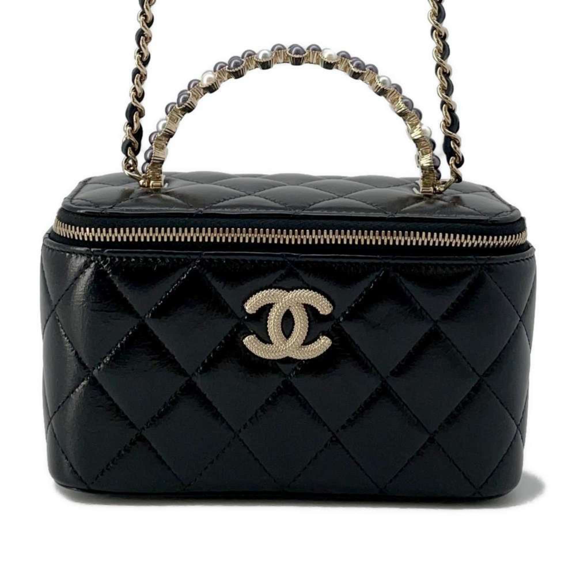 Chanel Chain Shoulder Bag Matelasse Coco Mark Vanity Lambskin CHANEL Black