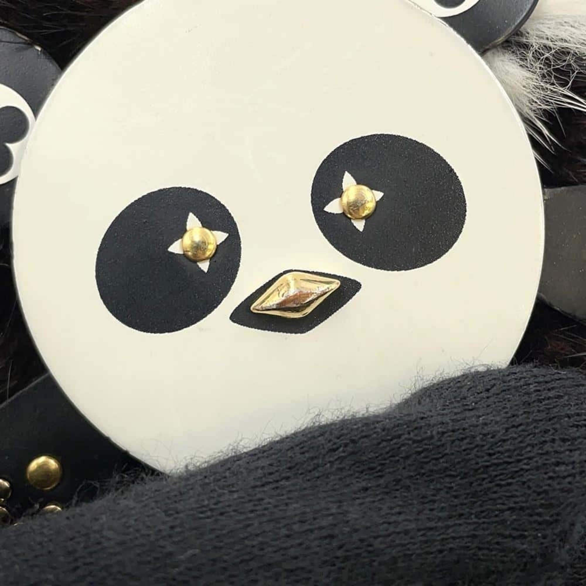 Louis Vuitton Keychain Portocle Wild Panda Fur Leather M63094 LOUIS VUITTON Charm Black White