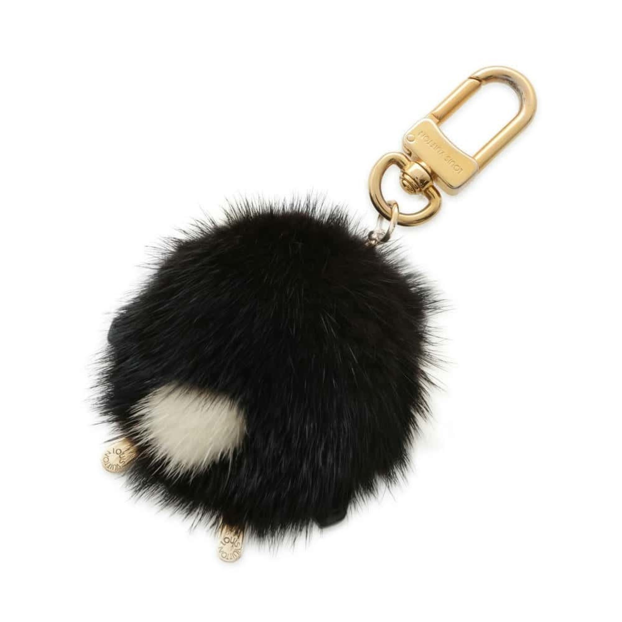 Louis Vuitton Keychain Portocle Wild Panda Fur Leather M63094 LOUIS VUITTON Charm Black White