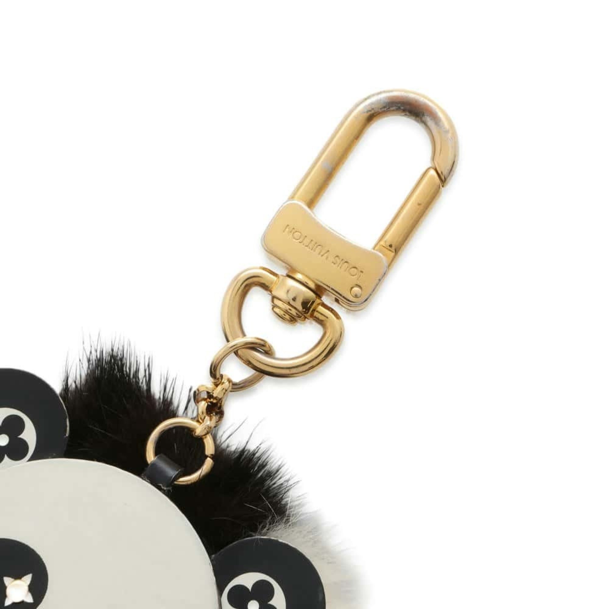 Louis Vuitton Keychain Portocle Wild Panda Fur Leather M63094 LOUIS VUITTON Charm Black White