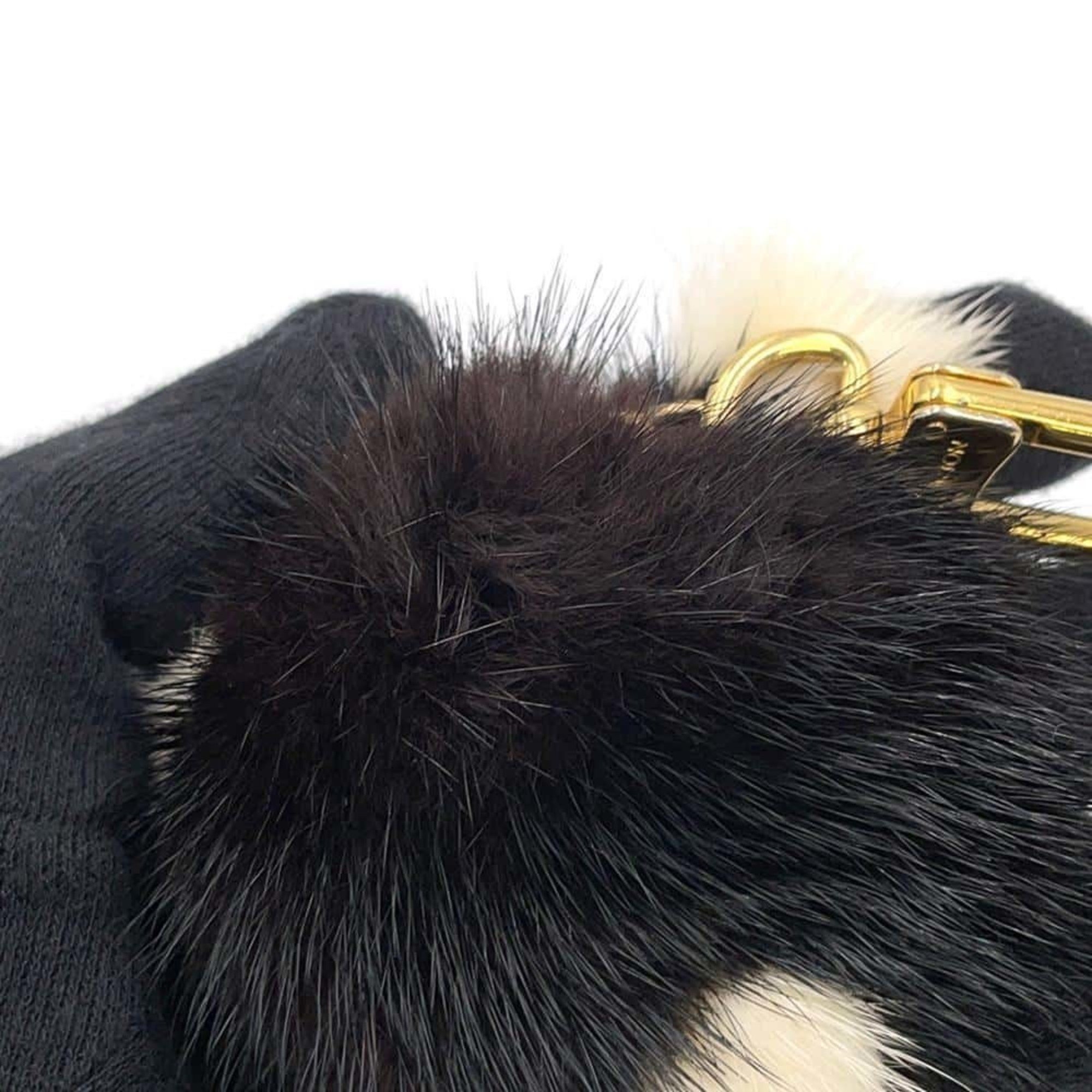 Louis Vuitton Keychain Portocle Wild Panda Fur Leather M63094 LOUIS VUITTON Charm Black White