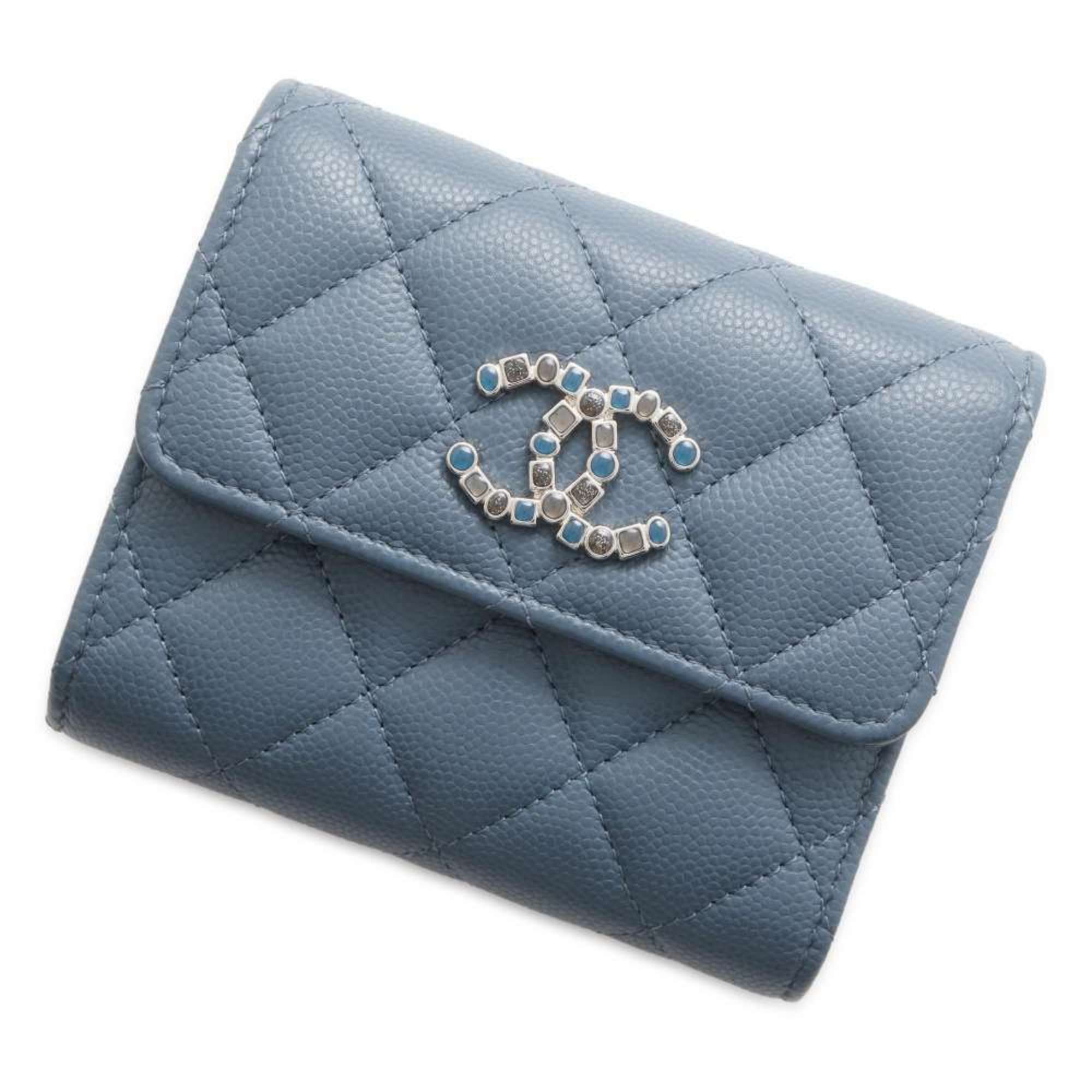 Chanel Tri-fold Wallet Coco Mark Matelasse Small Flap Caviar Skin AP3604