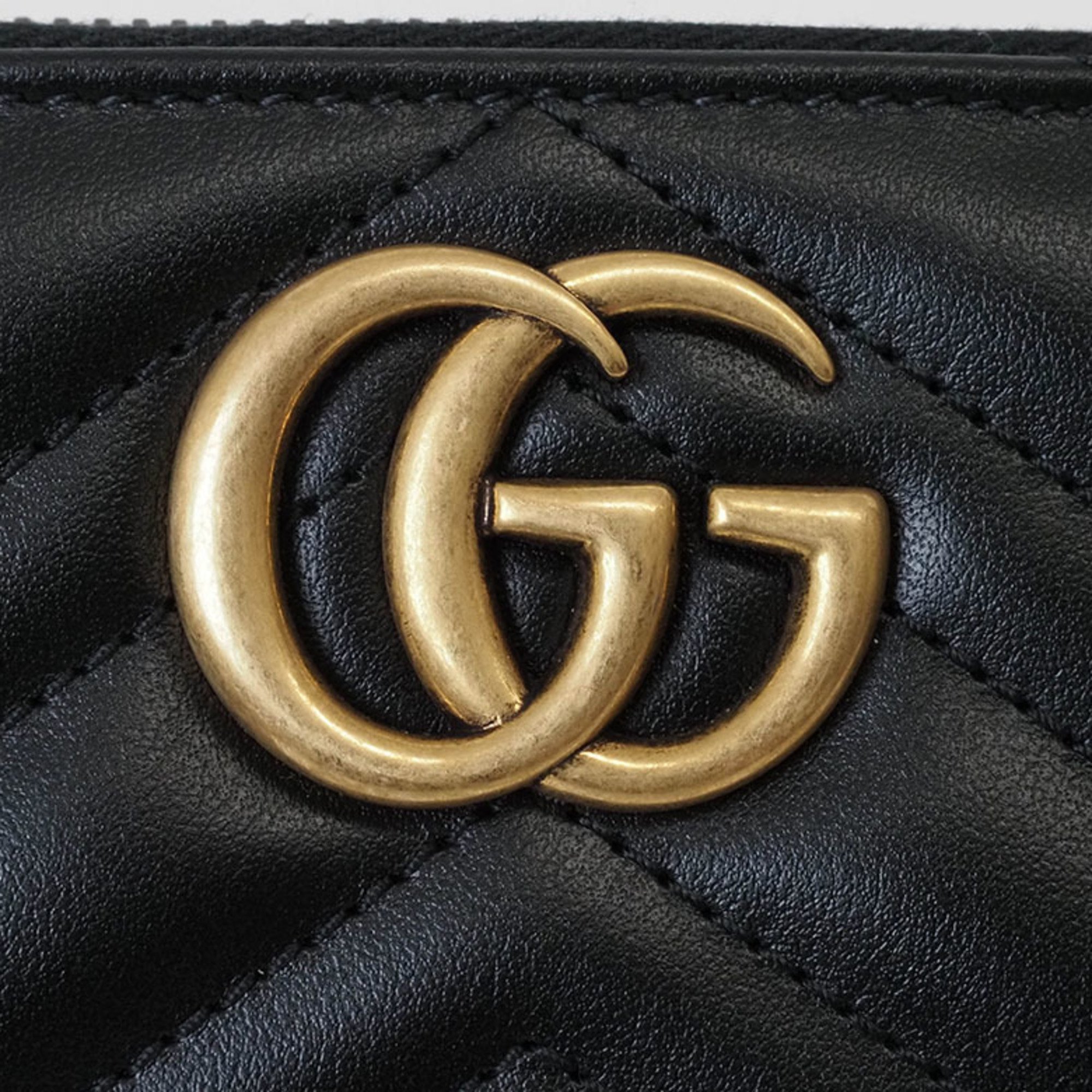 Gucci GG Marmont Zip Around Wallet Black 443123 DTD1T 1000 Women's Leather Double G GUCCI