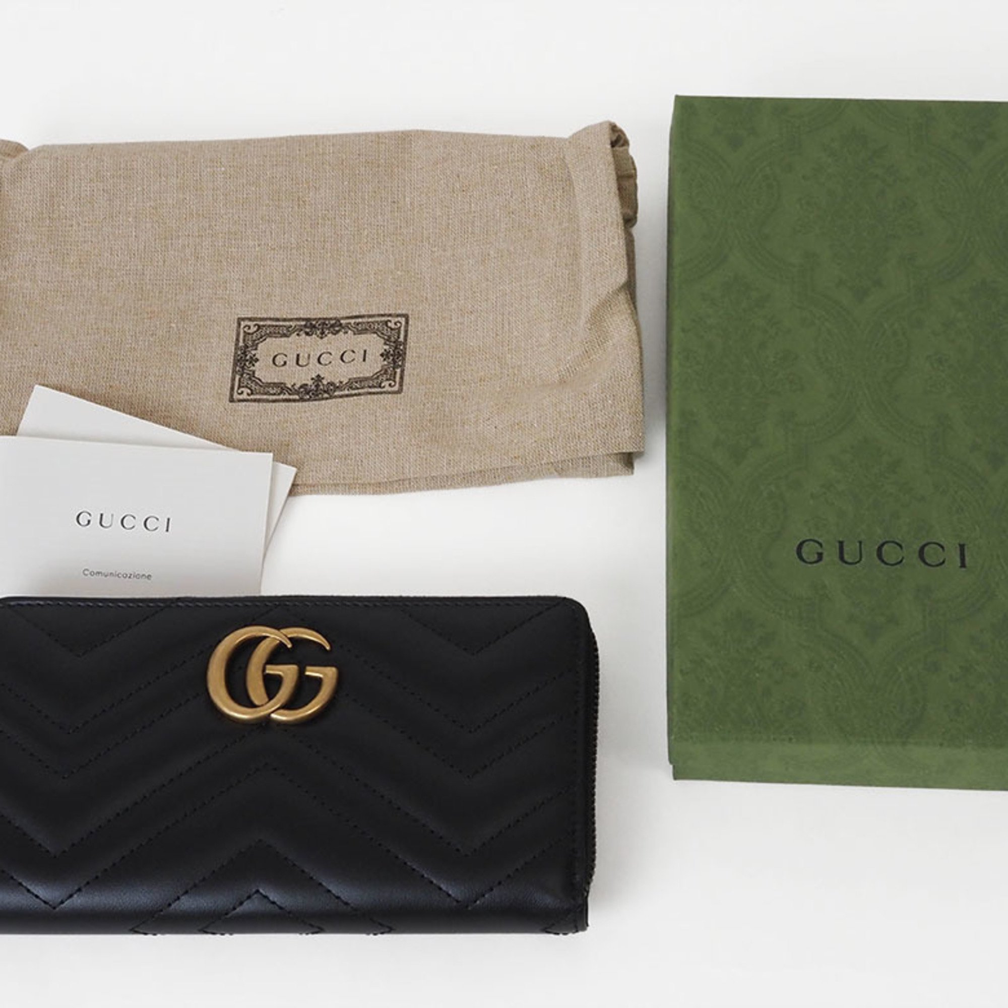 Gucci GG Marmont Zip Around Wallet Black 443123 DTD1T 1000 Women's Leather Double G GUCCI