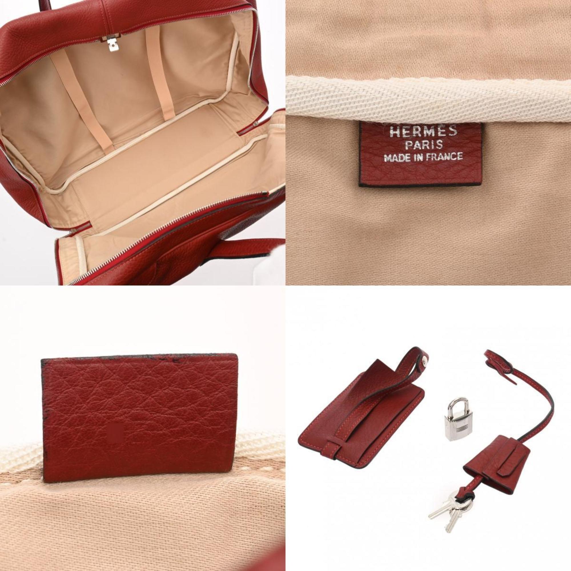 HERMES Victoria 50 Boston Bag Rouge H D Stamp (around 2000) Women's Taurillon Clemence Handbag