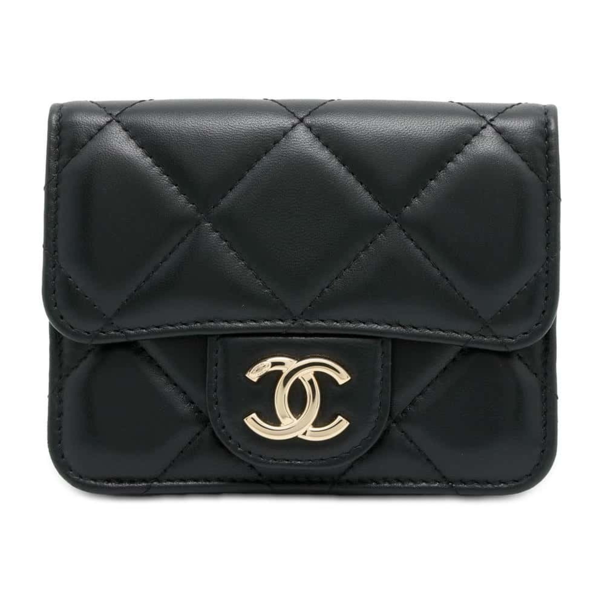 Chanel Belt Bag Matelasse Coco Mark Chain Pouch Lambskin CHANEL Waist Black