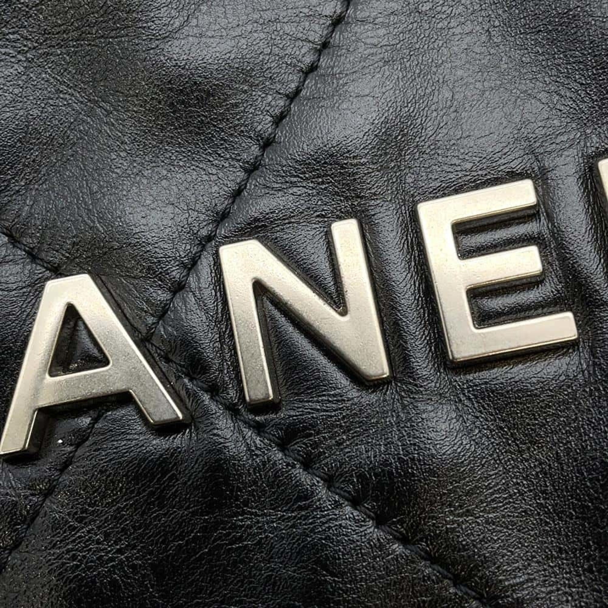 Chanel Backpack 22 Small Shiny Calf Leather AS3859 CHANEL Black