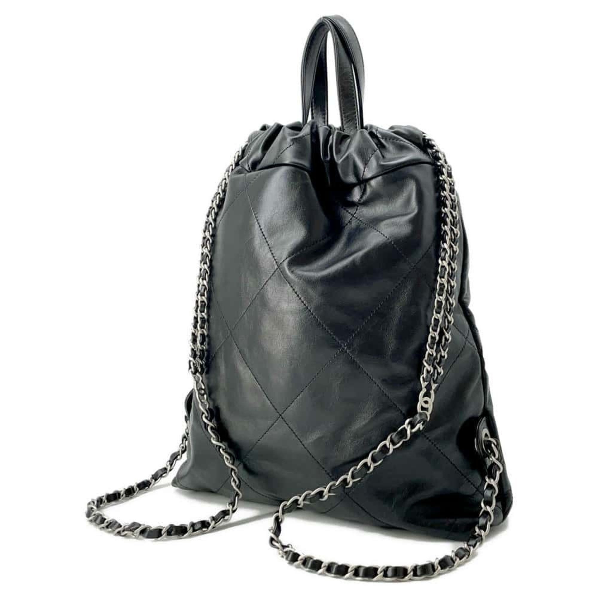 Chanel Backpack 22 Small Shiny Calf Leather AS3859 CHANEL Black