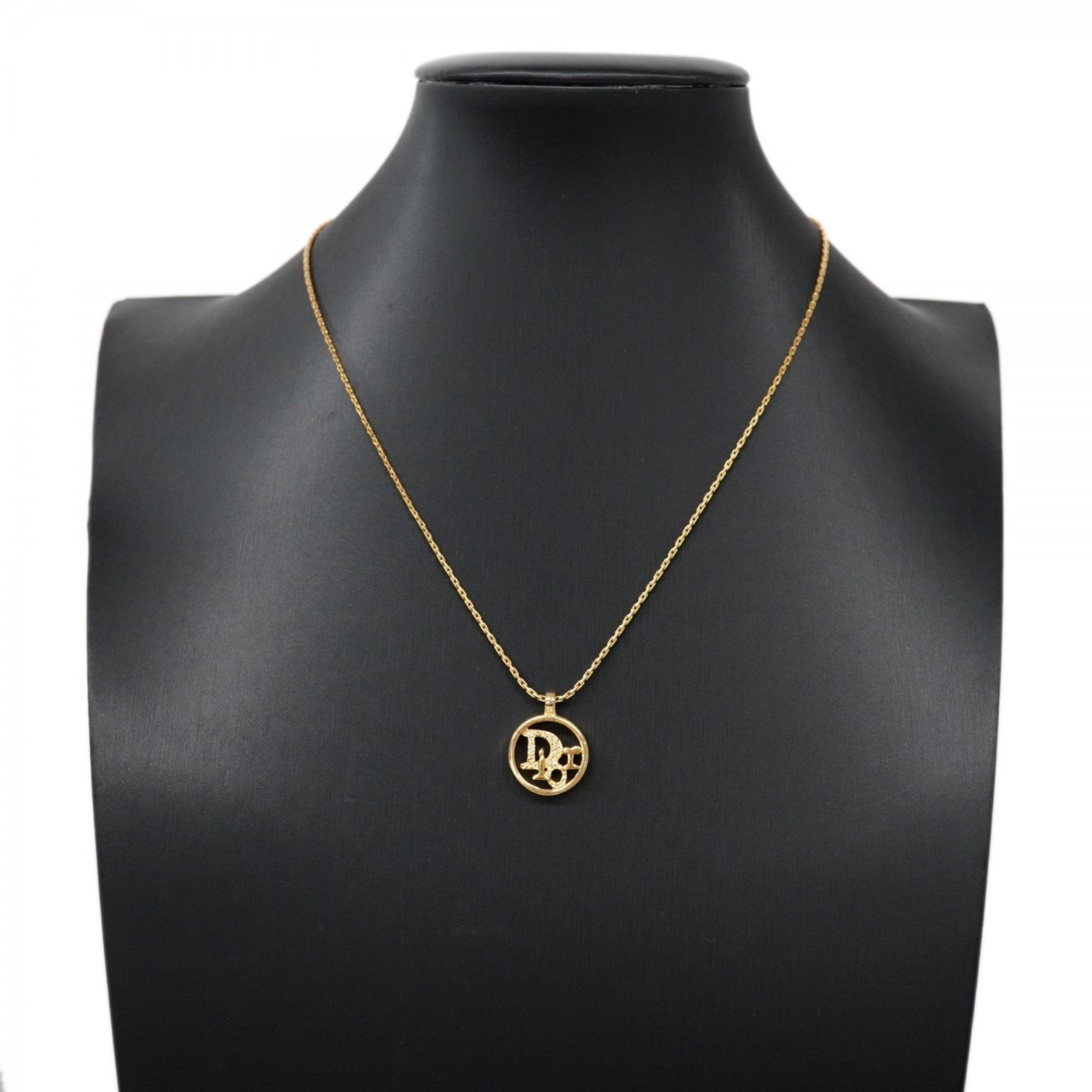 Christian Dior Necklace Circle GP Plated Gold Ladies