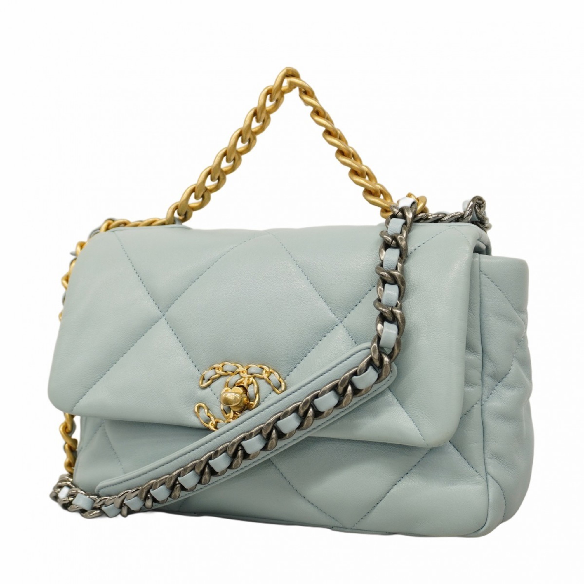 Chanel Handbag 19 Lambskin Sky Blue Women's