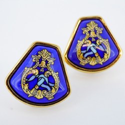 Hermes Earrings, Enamel, GP Plated, Cloisonne, Gold, Blue, Women's