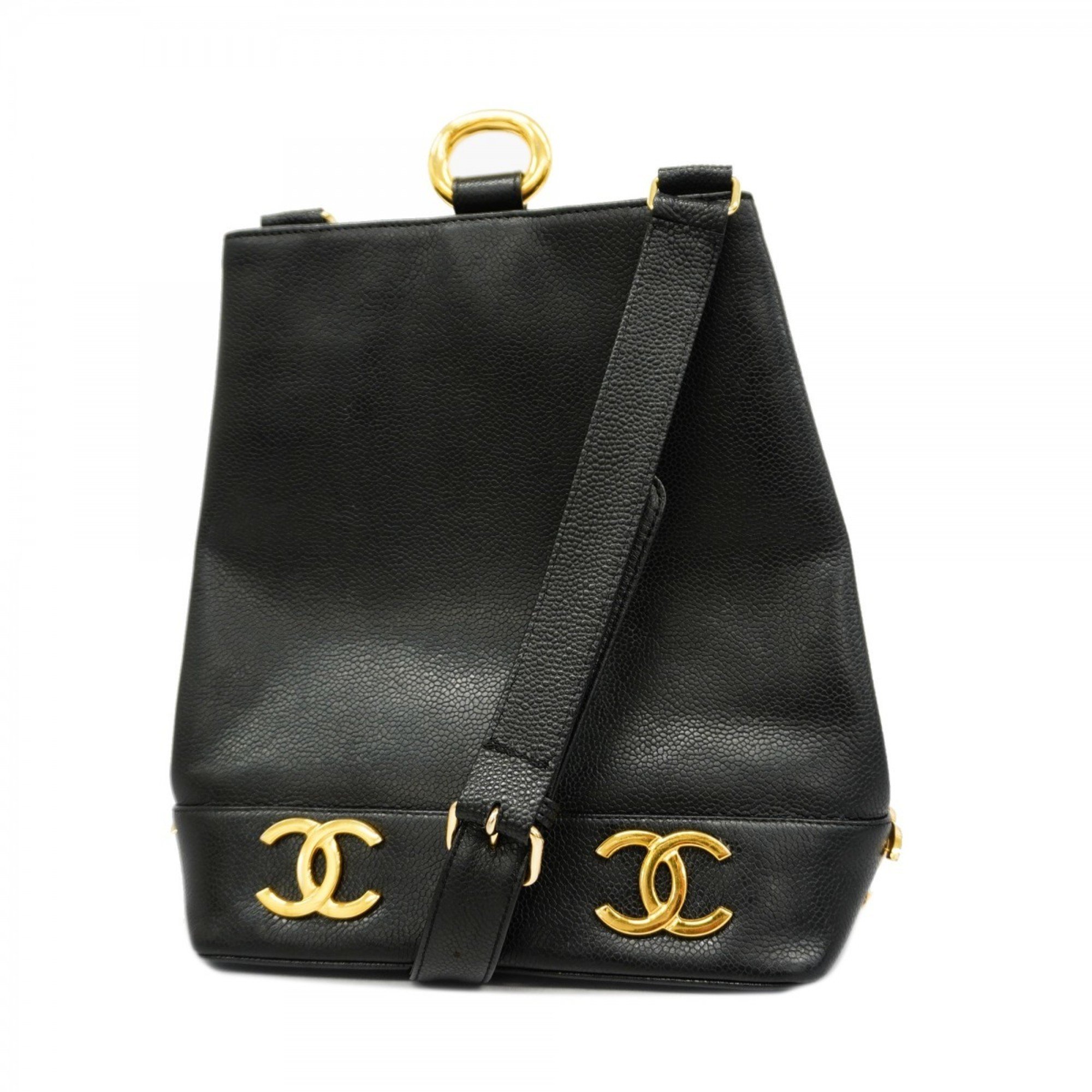 Chanel Shoulder Bag Triple Coco Caviar Skin Black Women's