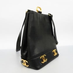 Chanel Shoulder Bag Triple Coco Caviar Skin Black Women's