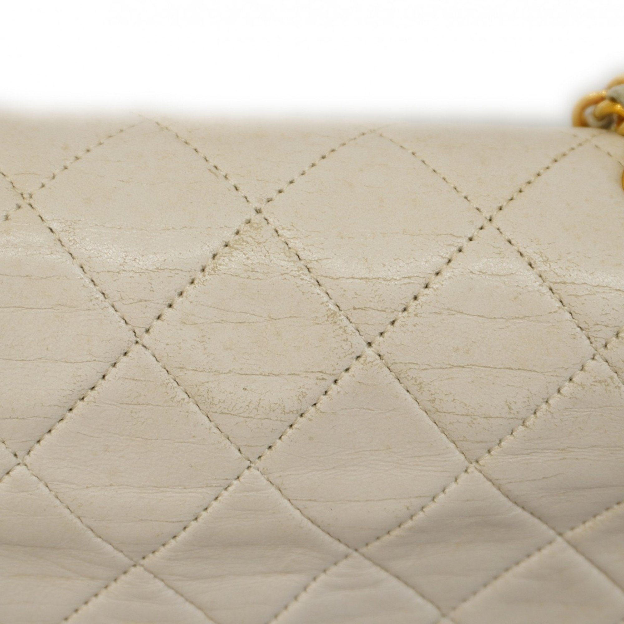 Chanel Shoulder Bag Matelasse Lambskin White Women's