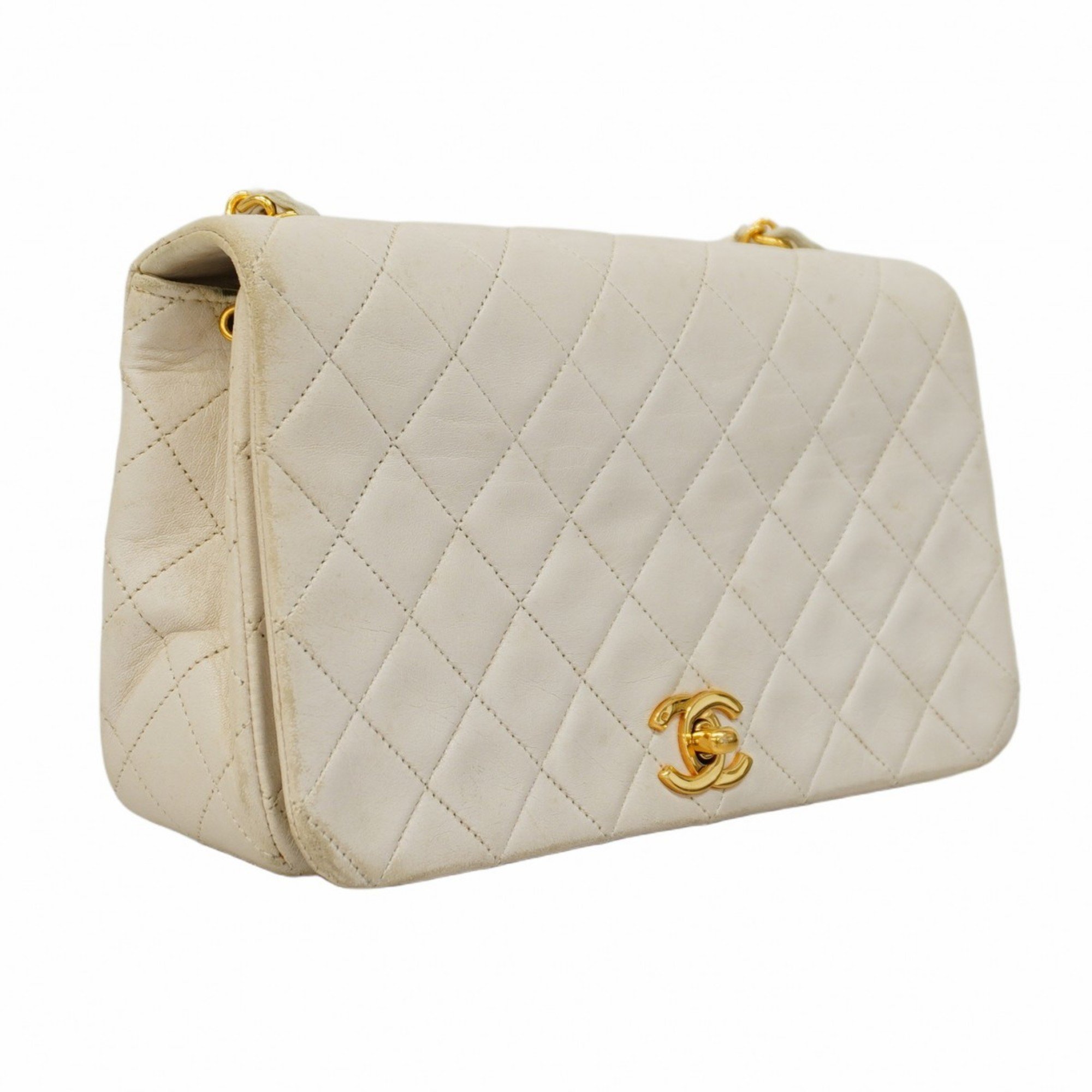 Chanel Shoulder Bag Matelasse Lambskin White Women's