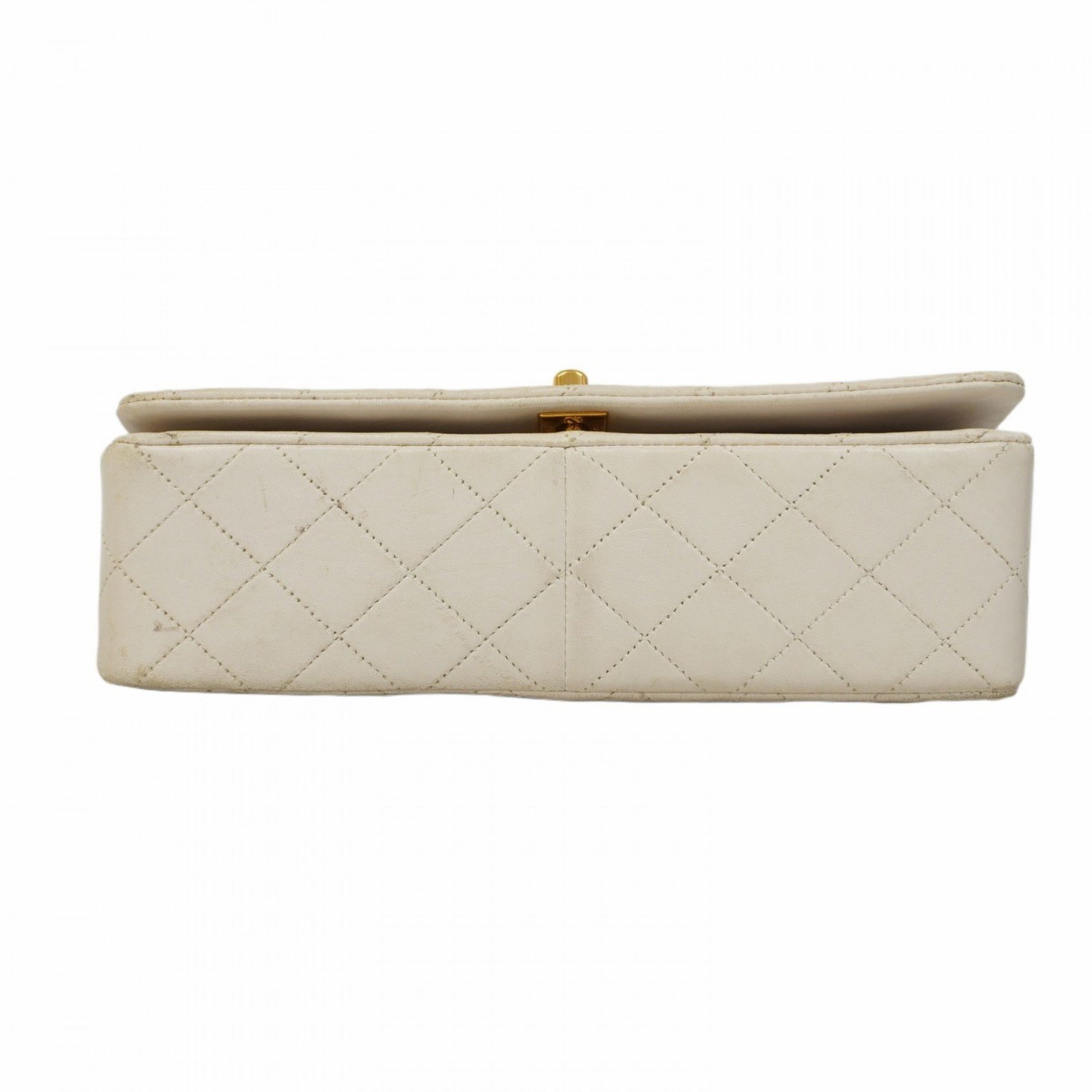 Chanel Shoulder Bag Matelasse Lambskin White Women's