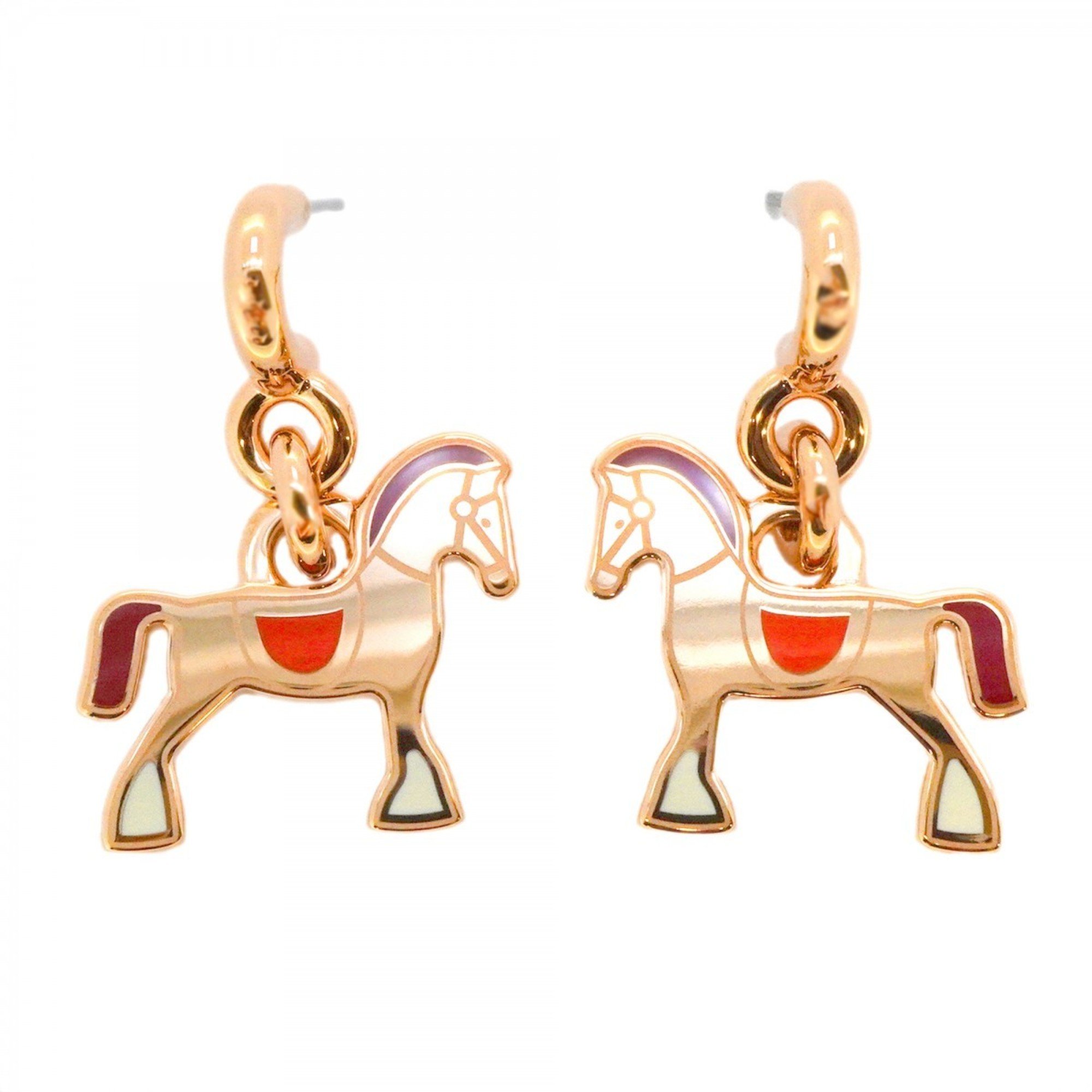 Hermes Earrings Cheval GP Plated White Red Purple Rose Gold Ladies