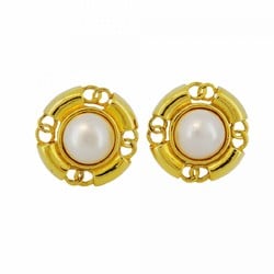 Chanel Earrings Coco Mark Circle Fake Pearl GP Plated Gold Ladies