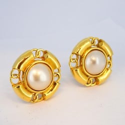 Chanel Earrings Coco Mark Circle Fake Pearl GP Plated Gold Ladies