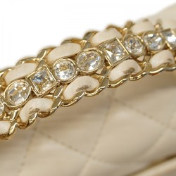 Chanel Shoulder Bag Matelasse Lambskin White Champagne Ladies