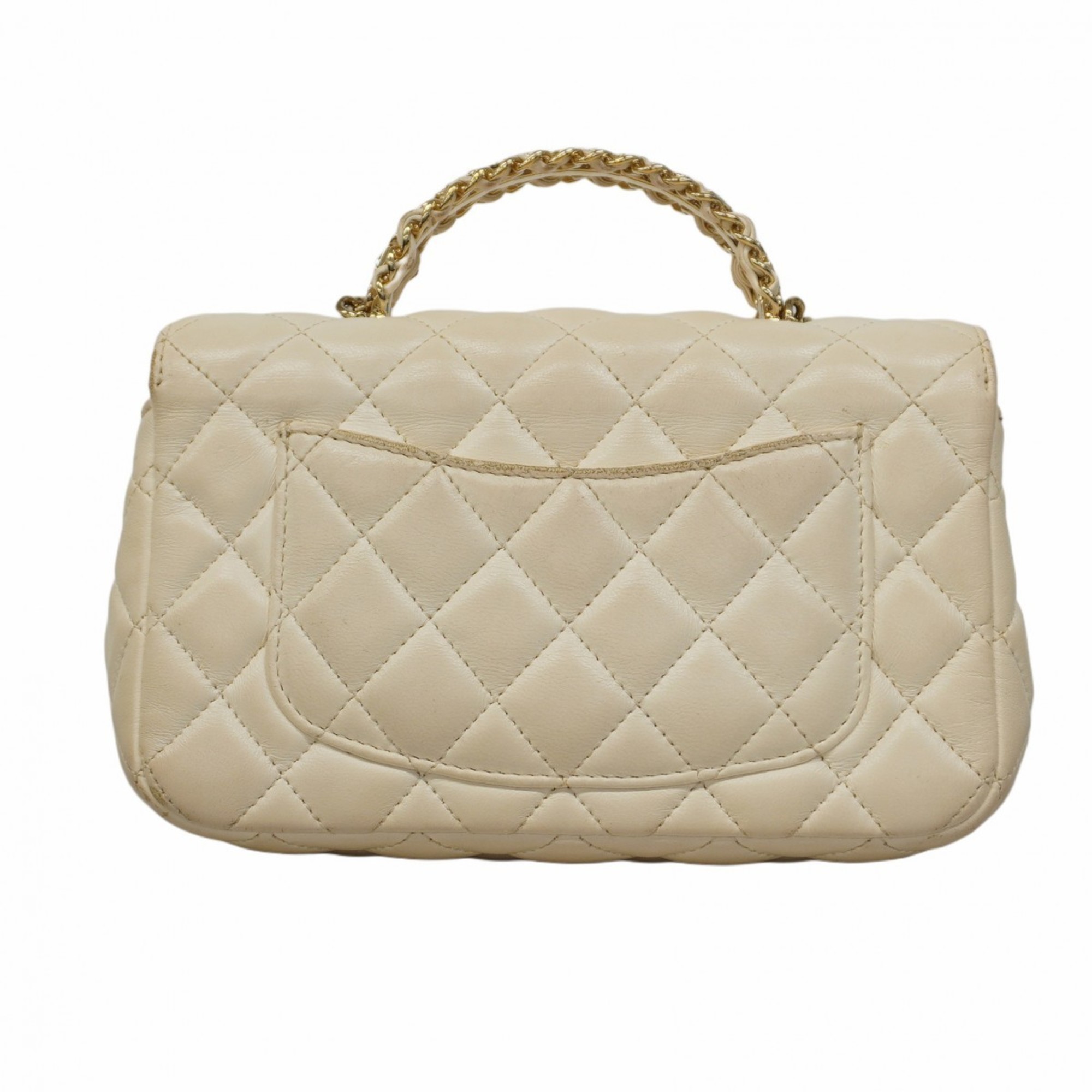 Chanel Shoulder Bag Matelasse Lambskin White Champagne Ladies