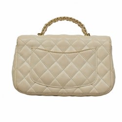 Chanel Shoulder Bag Matelasse Lambskin White Champagne Ladies