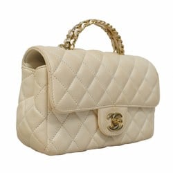 Chanel Shoulder Bag Matelasse Lambskin White Champagne Ladies