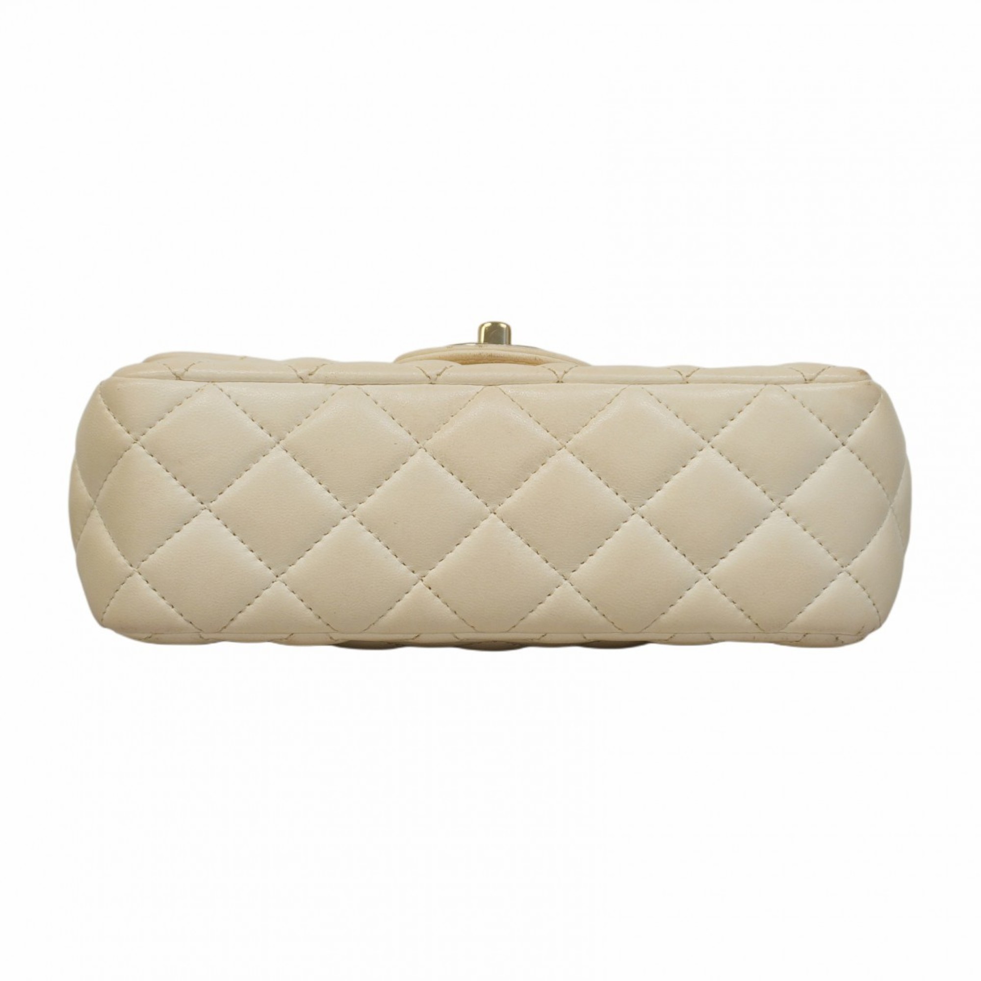 Chanel Shoulder Bag Matelasse Lambskin White Champagne Ladies