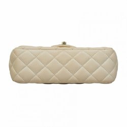 Chanel Shoulder Bag Matelasse Lambskin White Champagne Ladies