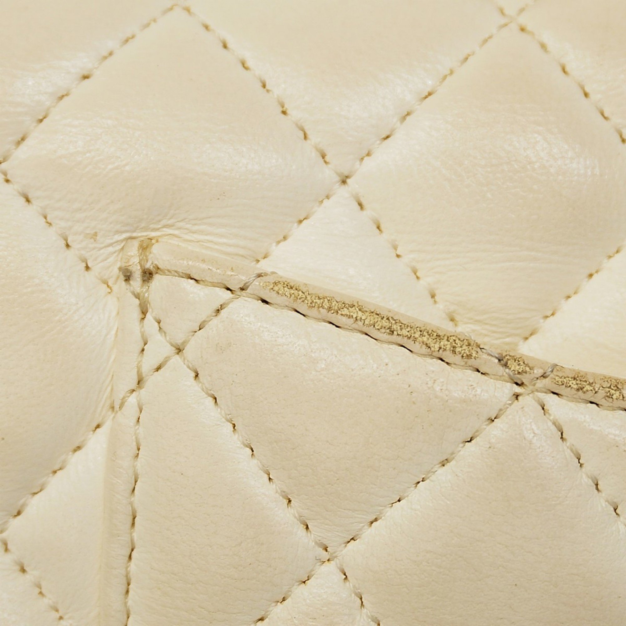 Chanel Shoulder Bag Matelasse Lambskin White Champagne Ladies