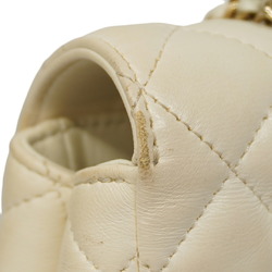 Chanel Shoulder Bag Matelasse Lambskin White Champagne Ladies