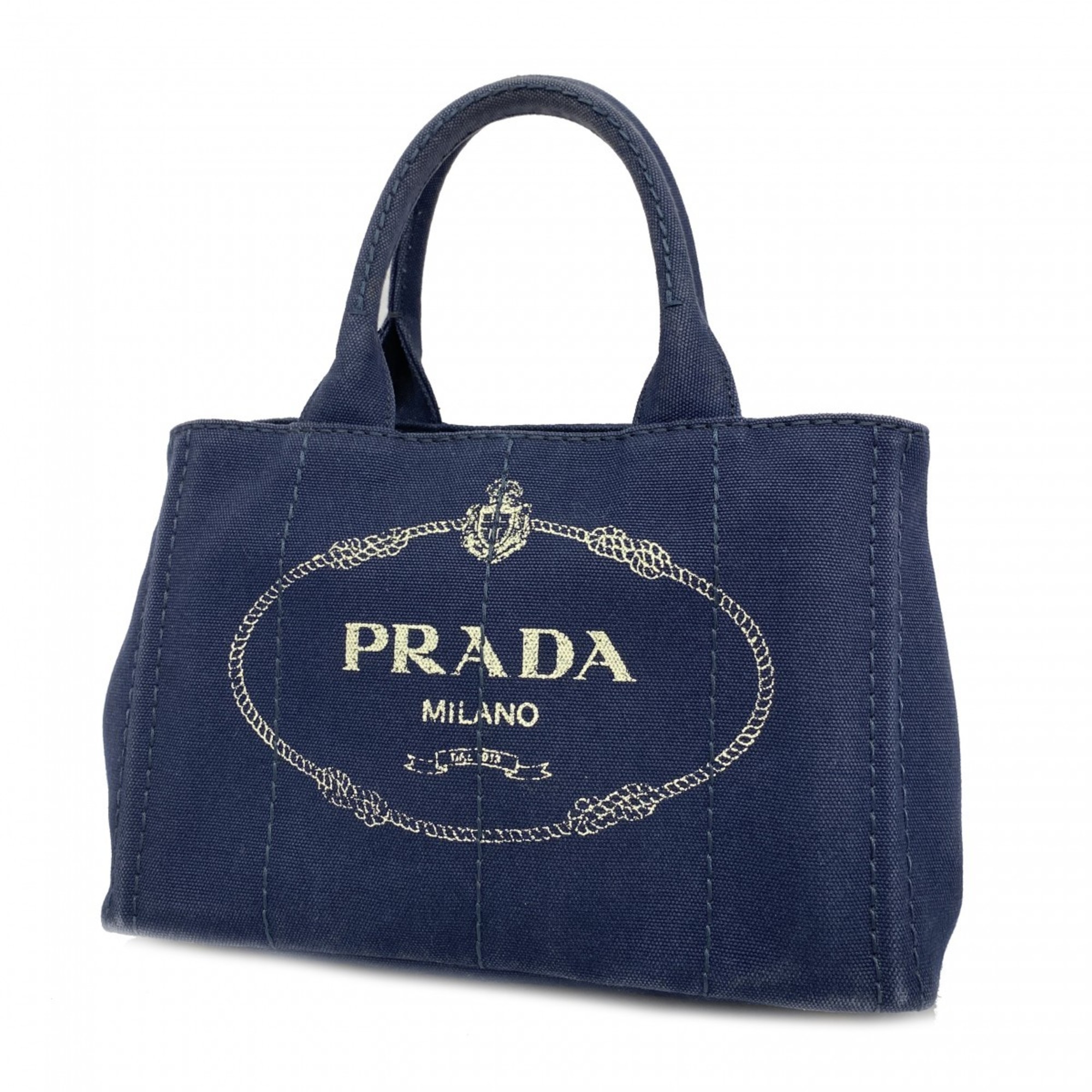 Prada Tote Bag Canapa Canvas Navy Women's