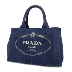 Prada Tote Bag Canapa Canvas Navy Women's