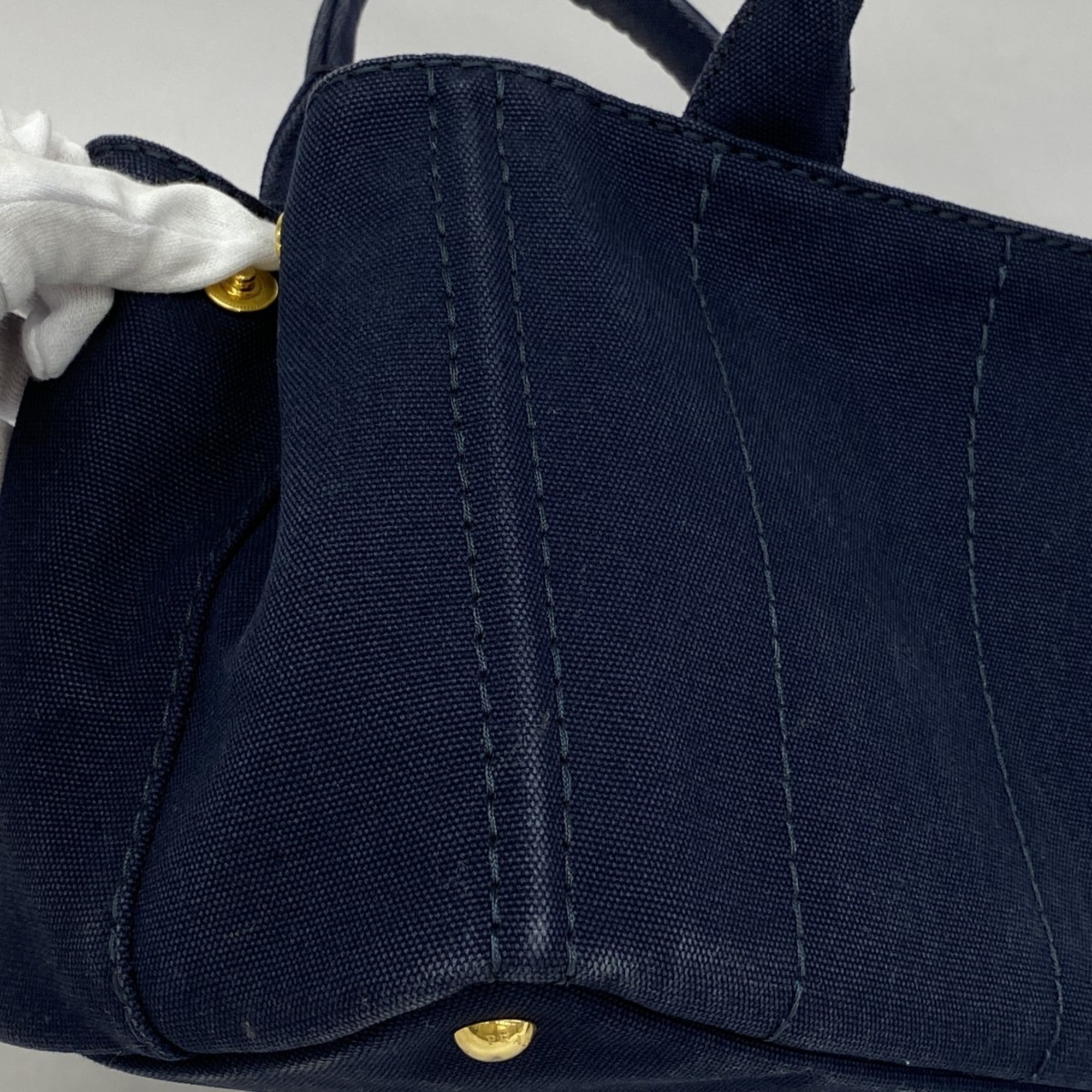 Prada Tote Bag Canapa Canvas Navy Women's