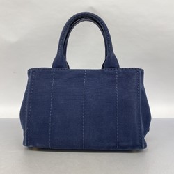 Prada Tote Bag Canapa Canvas Navy Women's