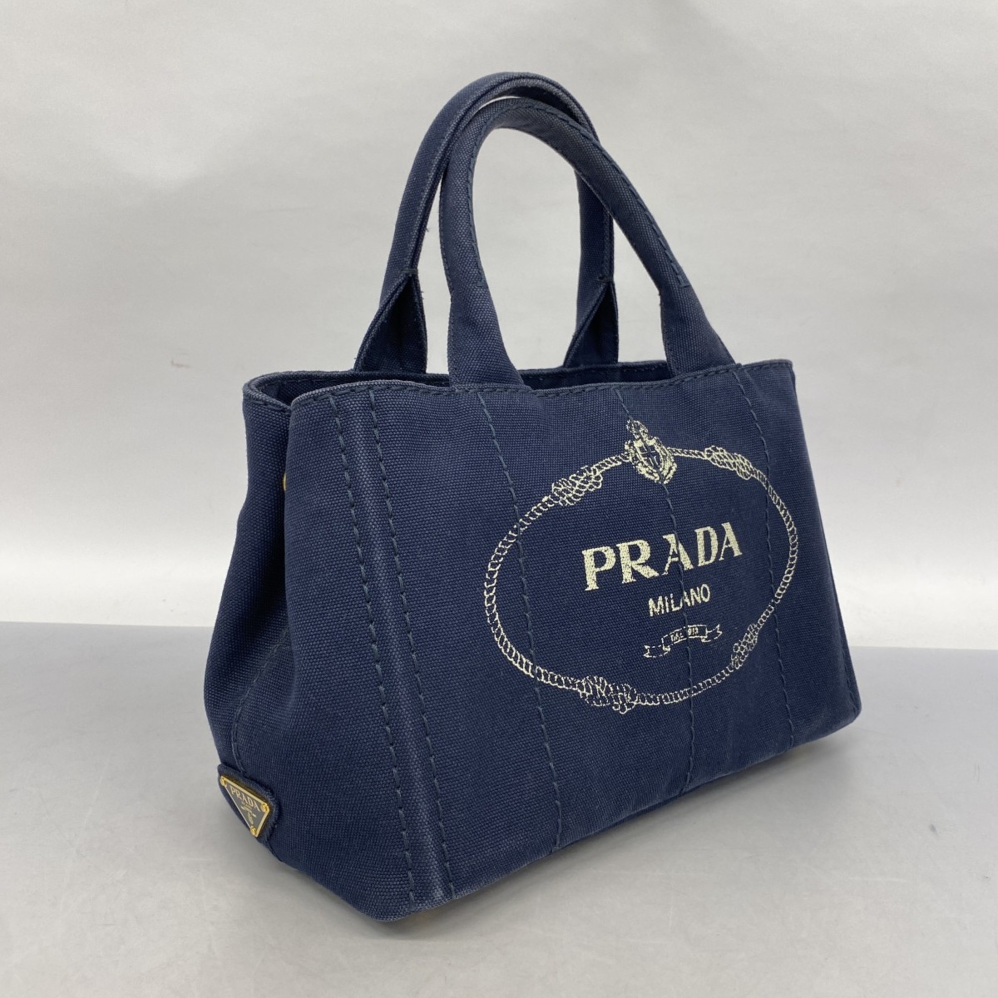 Prada Tote Bag Canapa Canvas Navy Women's