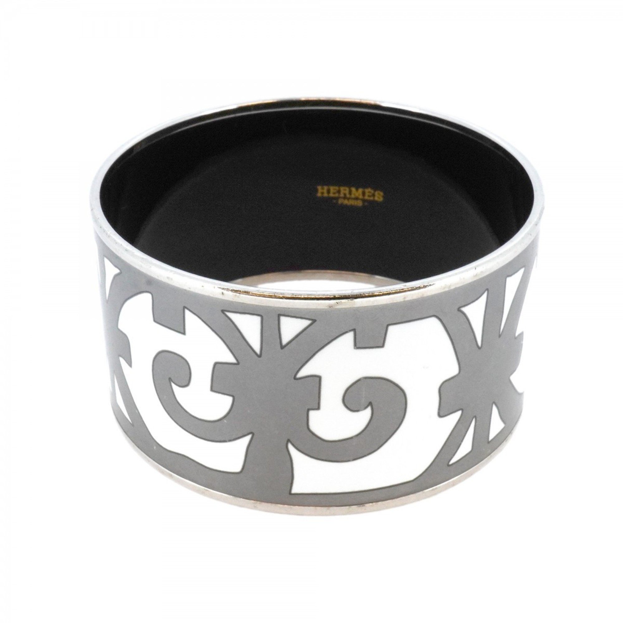 Hermes Bangle, Emaille TGM Gadalquivir, Metal, Cloisonne, Silver, White, Grey, Men's, Women's