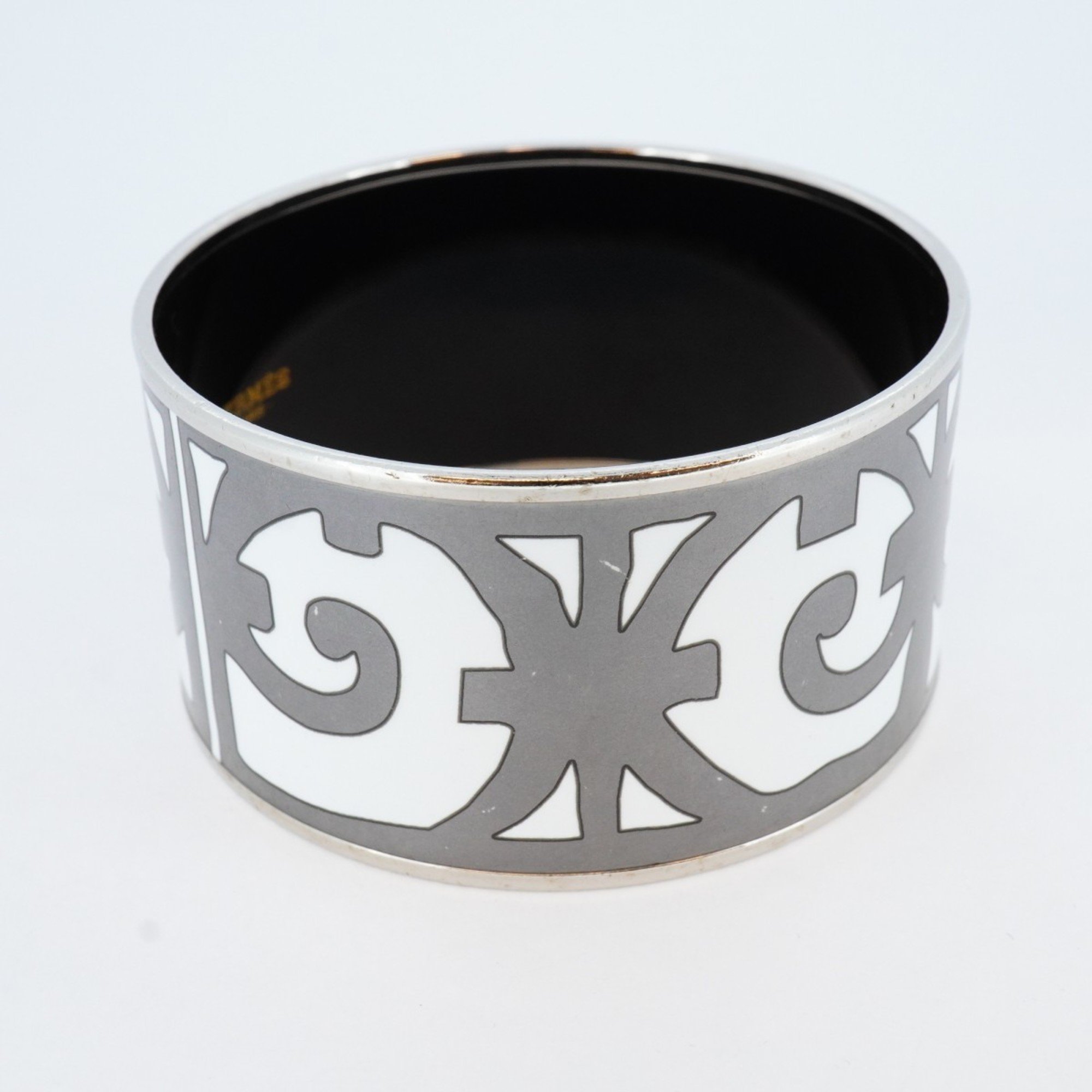 Hermes Bangle, Emaille TGM Gadalquivir, Metal, Cloisonne, Silver, White, Grey, Men's, Women's